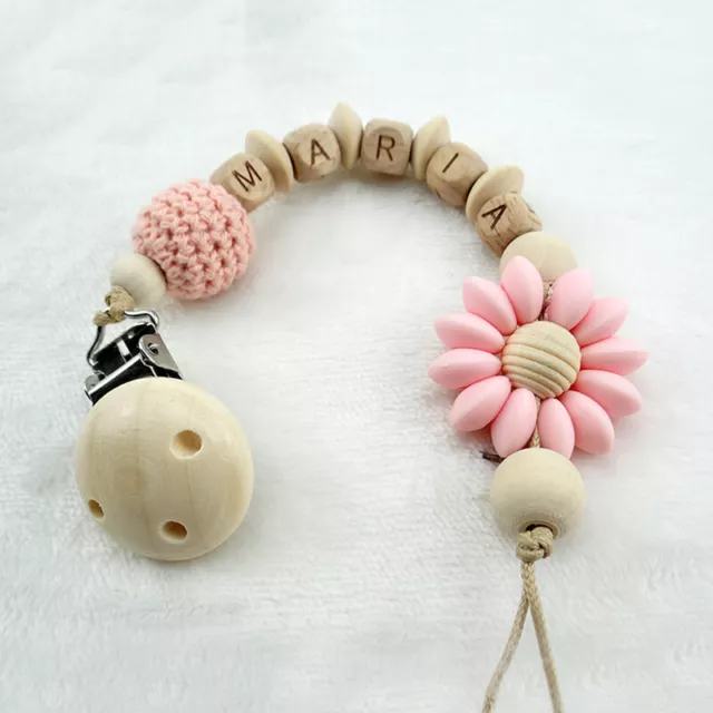 Nombre Personalizado Silicona Bebé Ficticio Clip Madera Cadena Baby Shower Regalos