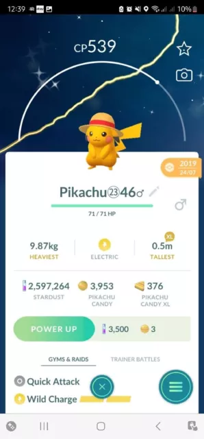 Shiny Pikachu ( Straw Hat ) Pokemon Trade Go
