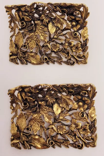 Vtg Pair Of 50'S Brass Gold Tone Musi French Elaborate Filigree Shoe Buckles