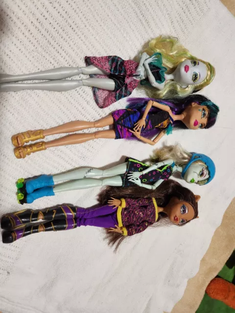 Used Monster High dolls lot Frankie, Clawdeen, Cleo and Lagoona