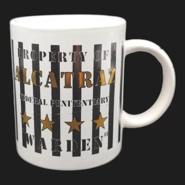 Alcatraz Penitentiary Coffee Mug - 10oz Black White Striped Prison Bars Warden