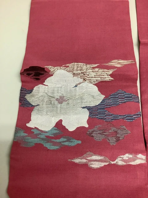 Japanese Vintage Kimono Obi short pink one point flower 165x11.8inch used