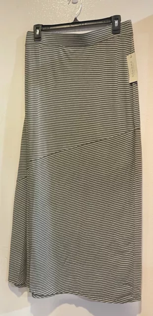 NWT Sonoma Lifestyle Size 2X Olive & White Stripes Pull Up Stretch Long Skirt