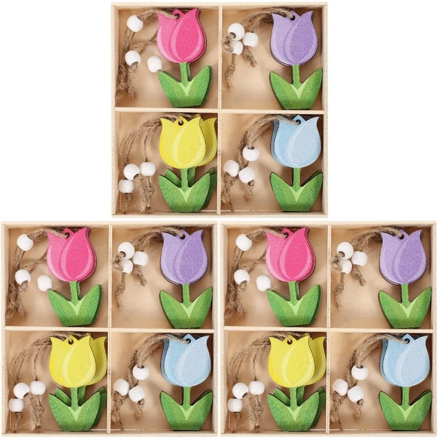 3 scatole pezzi a forma di tulipano legno ritagli in legno colorati ritagli per tulipani