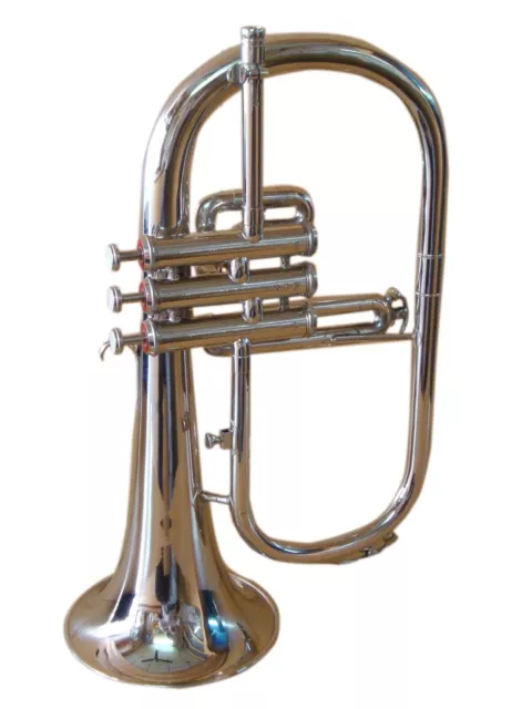 **VALUEABLE! BRAND NEW SILVER Bb FLAT FLUGEL HORN WITH FREE HARD CASE MOUTHPIECE