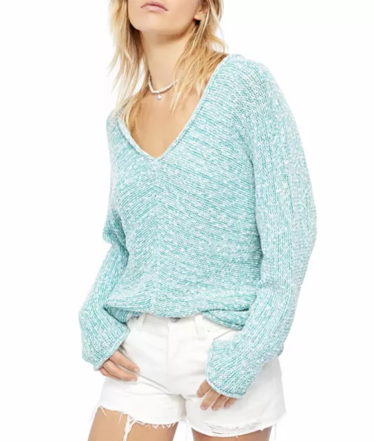 Free People Women's Long Sleeve V Neck Knit Pullover Sweater Ne