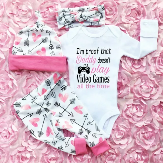 Newborn Infant Baby Girl Romper Jumpsuit Bodysuit Headband Clothes Outfits
