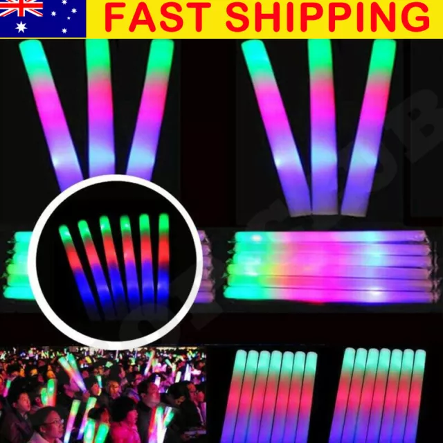 Up 100Pcs LED Foam Sticks RGB Thunder Wand Glow Sticks Flashing Light Rave Party