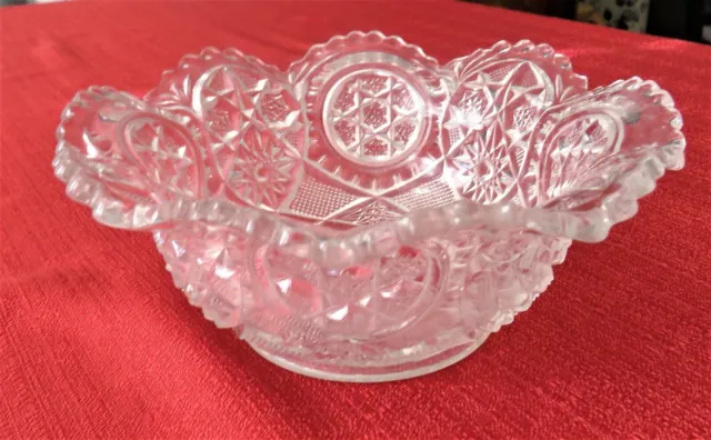 Vintage Cut Glass Candy Dish Bowl Flared Sawtooth Rim 6"
