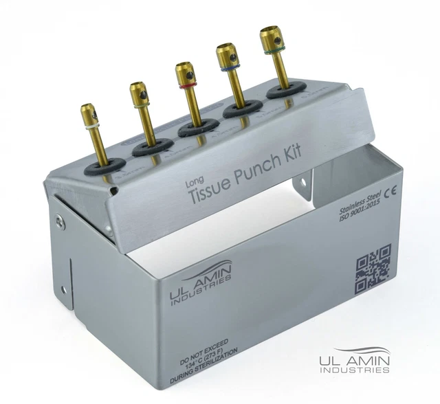Dental Long Tissue Punch Kit 5pcs Gold Surgical Surgery Bur Holder CE