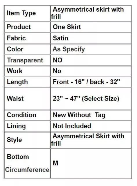 Satin Asymmetrical skirts Frill High low Mullet Skirt Tribal Dance costumes S48 2