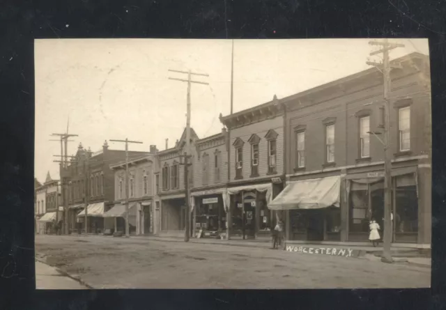 Real Photo Worcester New York Ny Downtown Street Scene Postcard Copy
