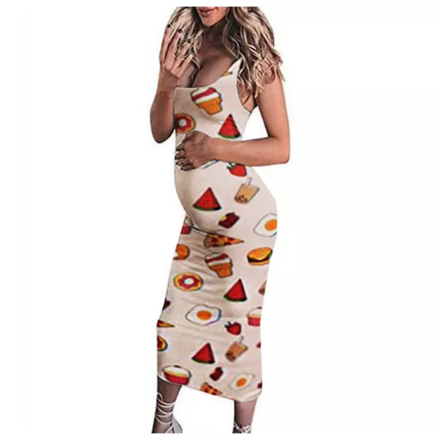 Womens Fashion Printed Round Neck Sleeveless Vest Maternity Pregnant Dress AU 2