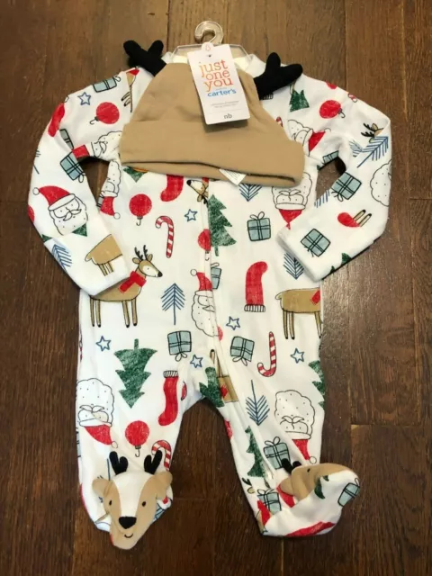 Carters Just One You Baby Infant Size Newborn Christmas Sleep N' Play & Hat Set