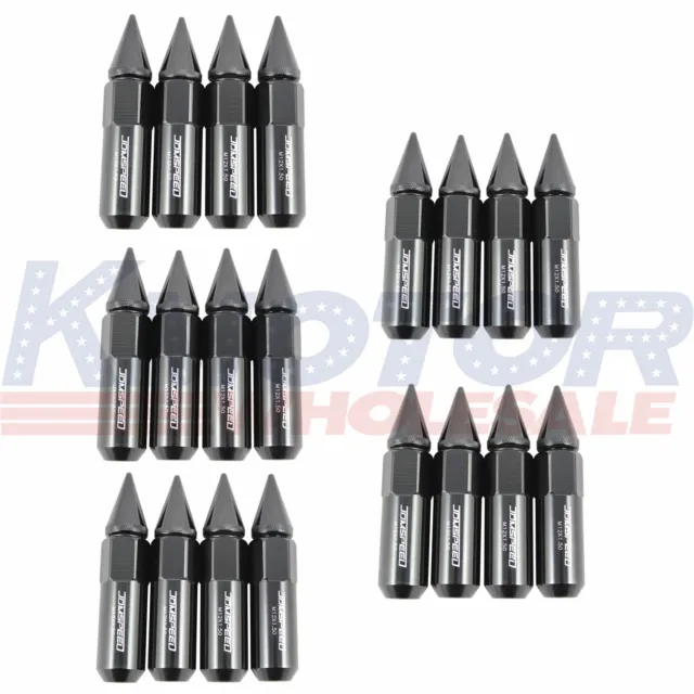 Black 20PCS M12X1.5 Cap Spiked Extended Tuner 60mm Aluminum Wheels Rims Lug Nuts