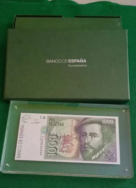 Billete España 1000 Pesetas Anulado  Por El Banco De España  En Su Caja Origina