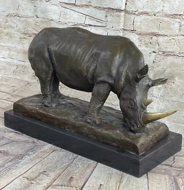 HYPNOTIZING Bronze Rhino Rhinoceros Sculpture by French Artist Barye Hot Cast