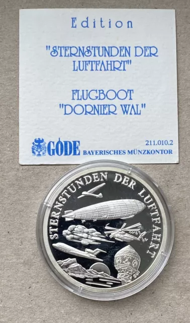 Sammlerstück Medaille „STERNSTUNDEN DER LUFTFAHRT“  FLUGBOOT DORNIER WAL, PP, Si
