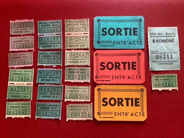 Lot De 20 Anciens Tickets De Cinéma + 18 Tickets 'Sortie Entr'acte' - 1960-70