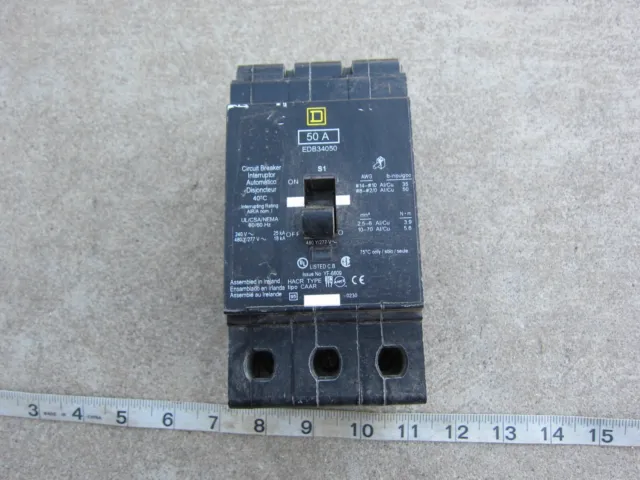 Square D EDB34050 3P 50A 277/480V Bolt-On Circuit Breaker, Used