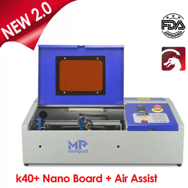 Monport 40W Pro 2.0 12x8 CO2 Laser Engraver Marker Nano K40+ board for LightBurn