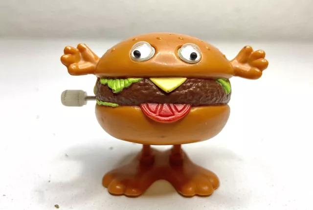 Russ Berrie & Co Burger Wind Up Toy Hamburger Cheeseburger Googly Eyes 2"