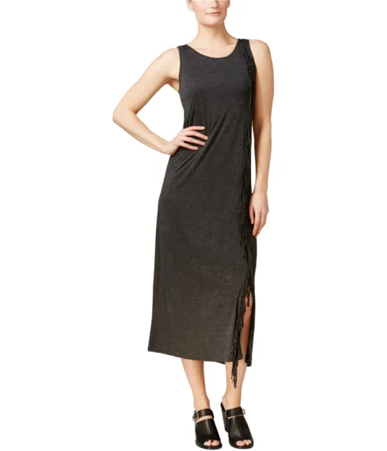 Kensie Womens Fringed A-line Midi Dress, Grey, X-Small