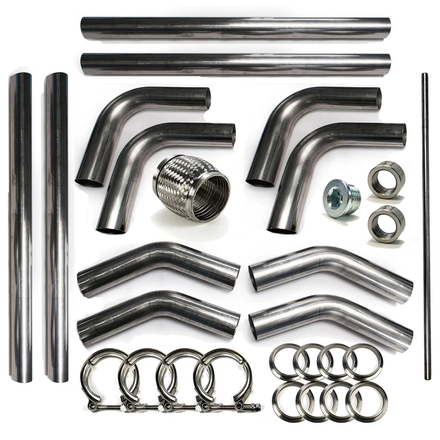 2.5" 304 Stainless Mandrel Bend Universal Rod Builder Exhaust Kit V-Band 45 90