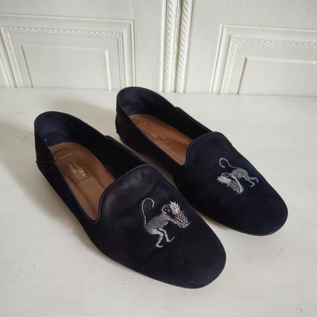 AQUAZZURA Navy blue suede flat loafers embroided