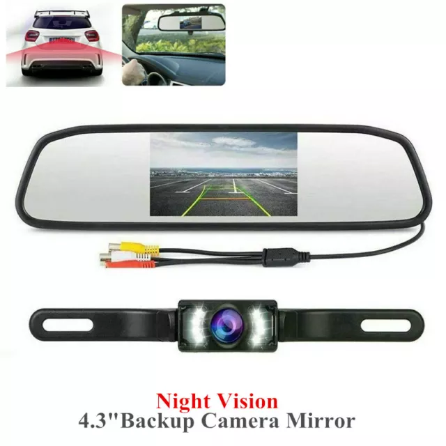 4.3" Backup Camera Mirror Rear View Reverse Night Vision Parking System Black