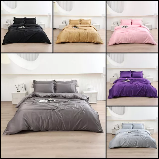 6Pcs Satin Bedding Set Duvet Cover Fitted Sheet &4 Pillow Case Double Super King