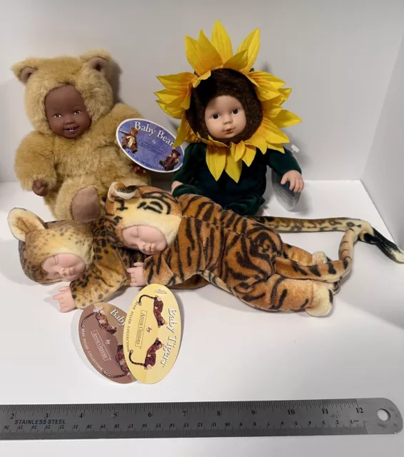 ANNE GEDDES BEAN FILLED COLLECTION Baby Doll Sunflower Bear Tiger Leopard Lot 4 2