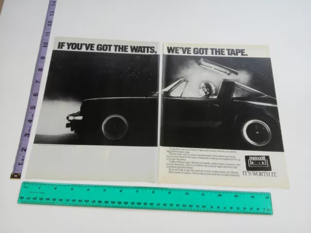 1-page Vintage Clipping- blown-away guy in car photo Maxell Tapes Print Ad 80's