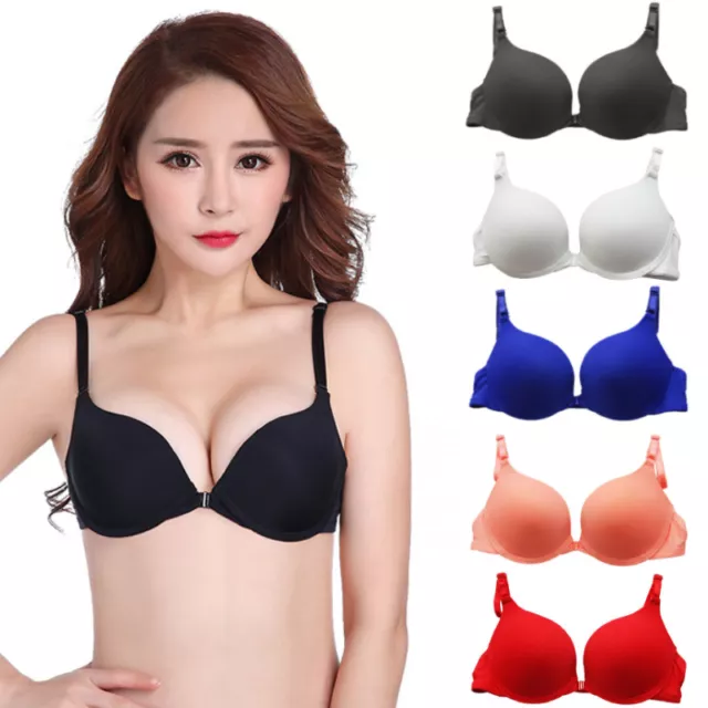 WOMEN'S 30-38 AA A B Cup Push Up Bras Front Closure Plunge Bra