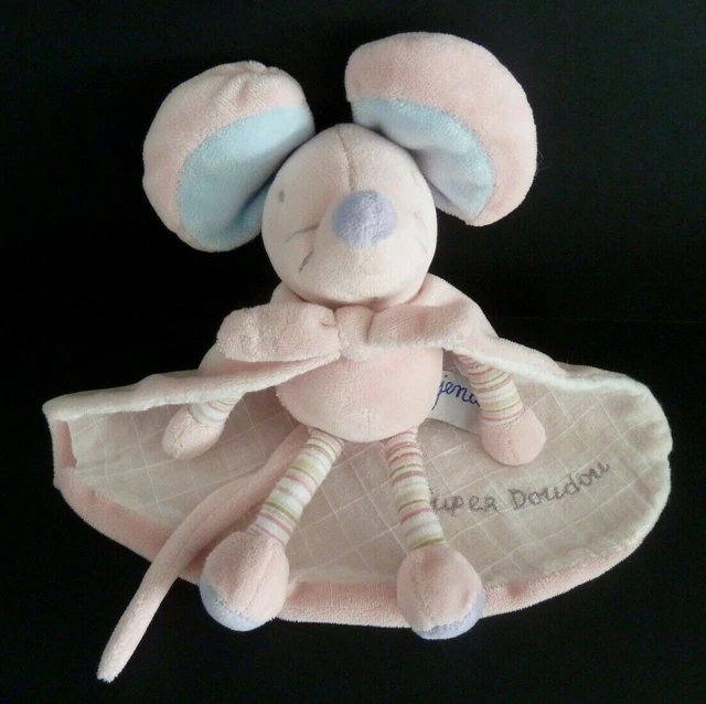 A5. PELUCHE PELUCHE  AJENA SOURIS Super doudou ROSE BLEU VIOLET CAPE - TTBE