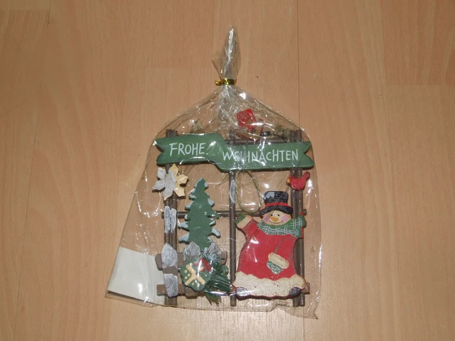 Weihnachten Dekoration „Schneemann am Gartenzaun“ Holz hängen Fensterschmuck OVP