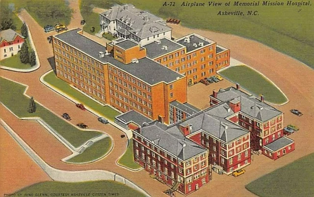 Postcard NC: Aerial View, Memorial Mission Hospital, Asheville, Linen, Unposted
