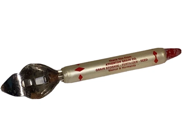 Vintage Atherton Grain Co IL Advertising Bottle Can Opener Red & White