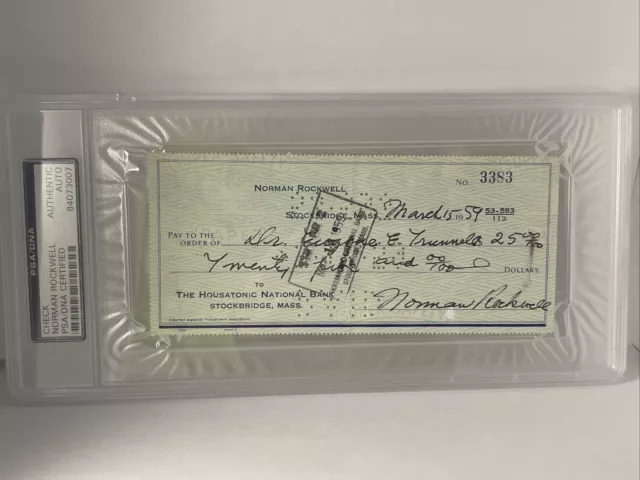 Autograph Norman Rockwell Signed Check PSA COA ILLUSTRATOR PAINTER Slab ART