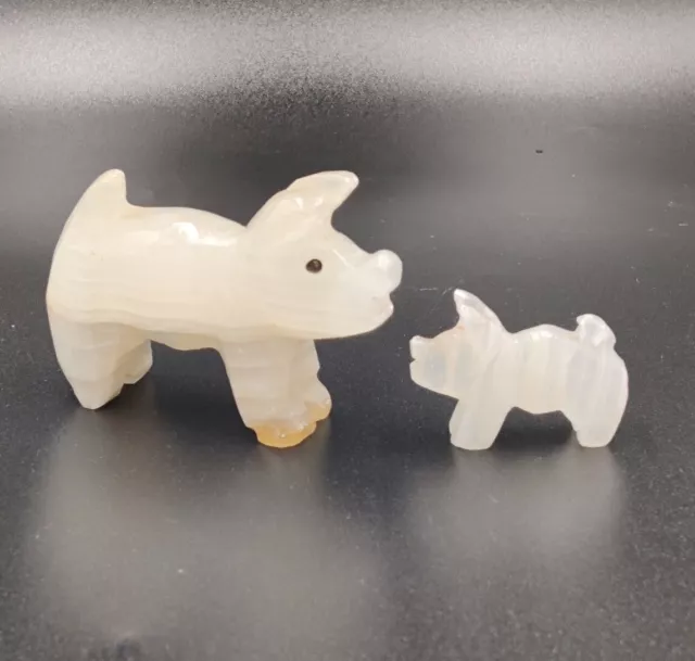 Vintage Carved Marble Onyx Stone Pig Sculpture Mini Figurines Lot of 2 Stone Art