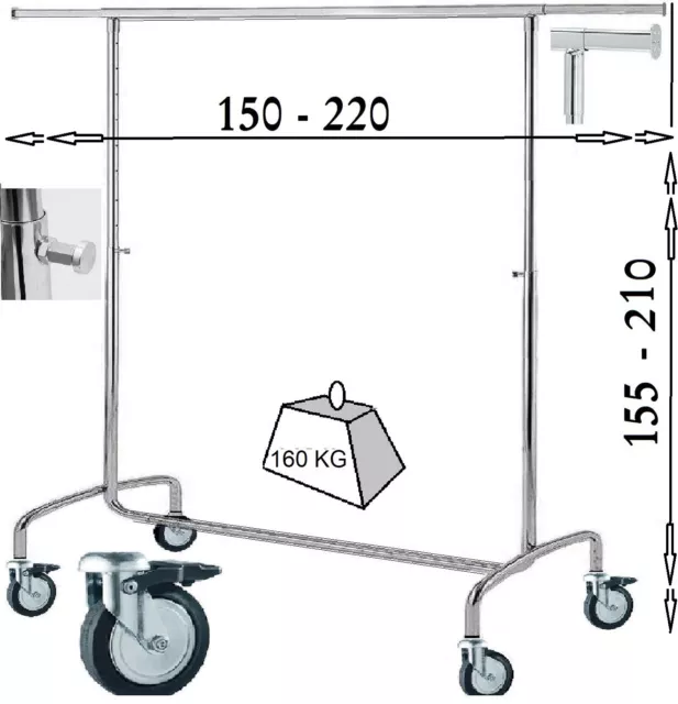 Profi Kaufhausständer Kleiderständer Rollgarderobe Kleiderstange Metall 2016.150