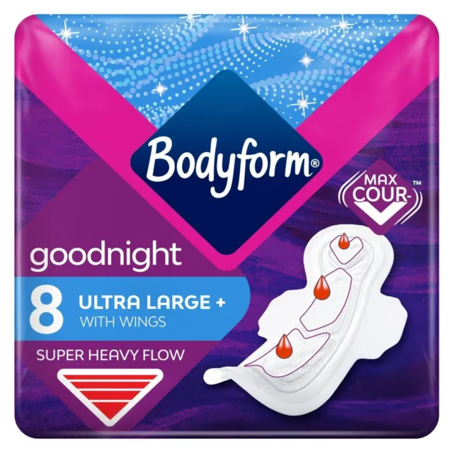 Bodyform Ultra Nacht Groß + mit Flügeln Sanitär Handtücher 8 für Pack