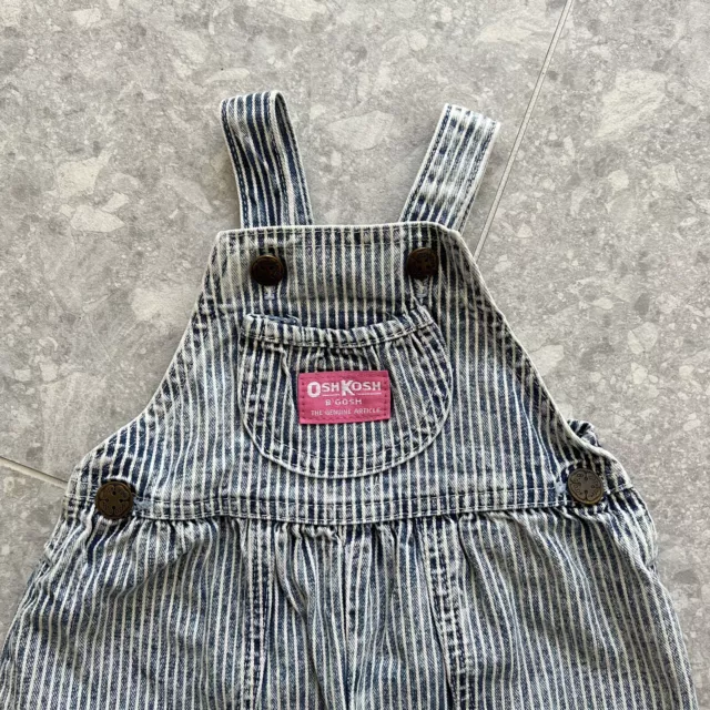 Vintage OshKosh Acid Wash Striped Bubble Overalls Size 3/6m 2