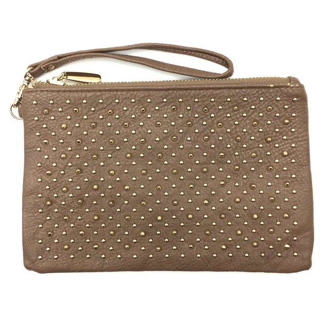 Sondra Roberts Small Brown Studded Faux Leather Clutch