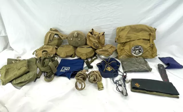 Large Lot Of Vintage Boy Scouts Of America Gear Hat Backpack Cooking Kit Canteen