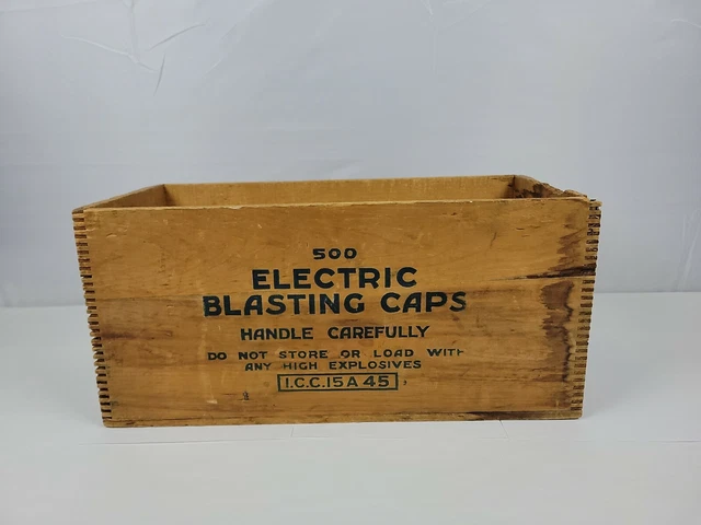 Vintage Atlas Powder Co Electric Blasting Caps Wood Crate Box Mining Explosives 4