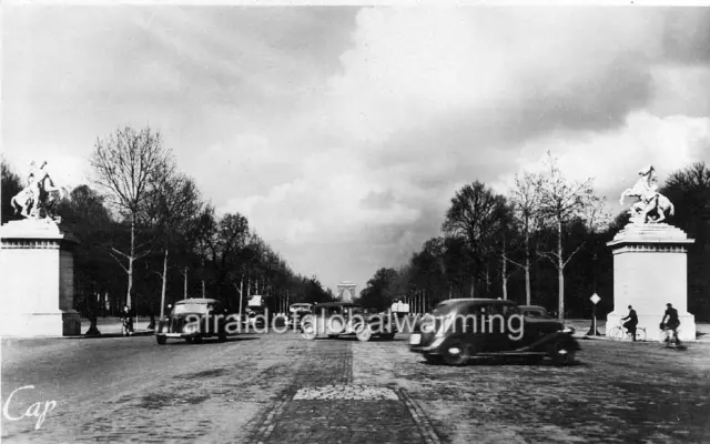 Old Photo. Paris, France.  Down Avenue des Champs-Elysees - Autos