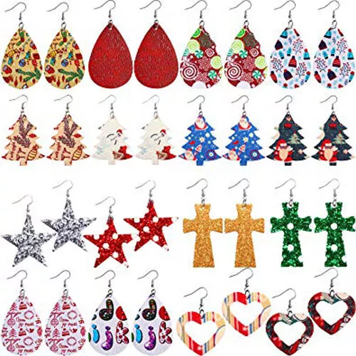 Faux Leather Teardrop Earrings Lot of 16 Pairs Wholesale Christmas Jewelry BULK