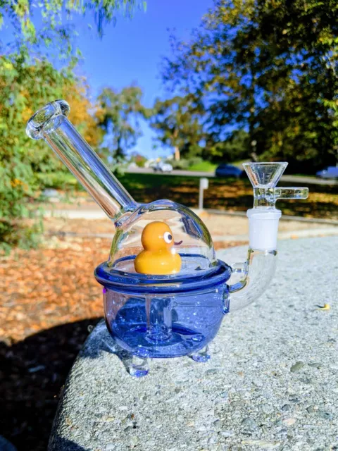 7" Blue Glass Rubber Ducky Perc Premium Quality Water Pipe Hookah Bubbler Bong