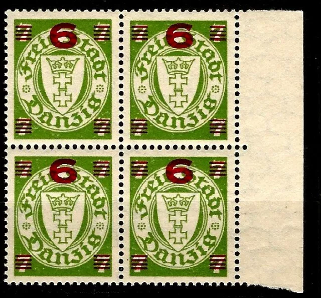 1934 Free City Danzig Margin Block of 4 Mint MNH Overprinted Coat of Arms Stamp